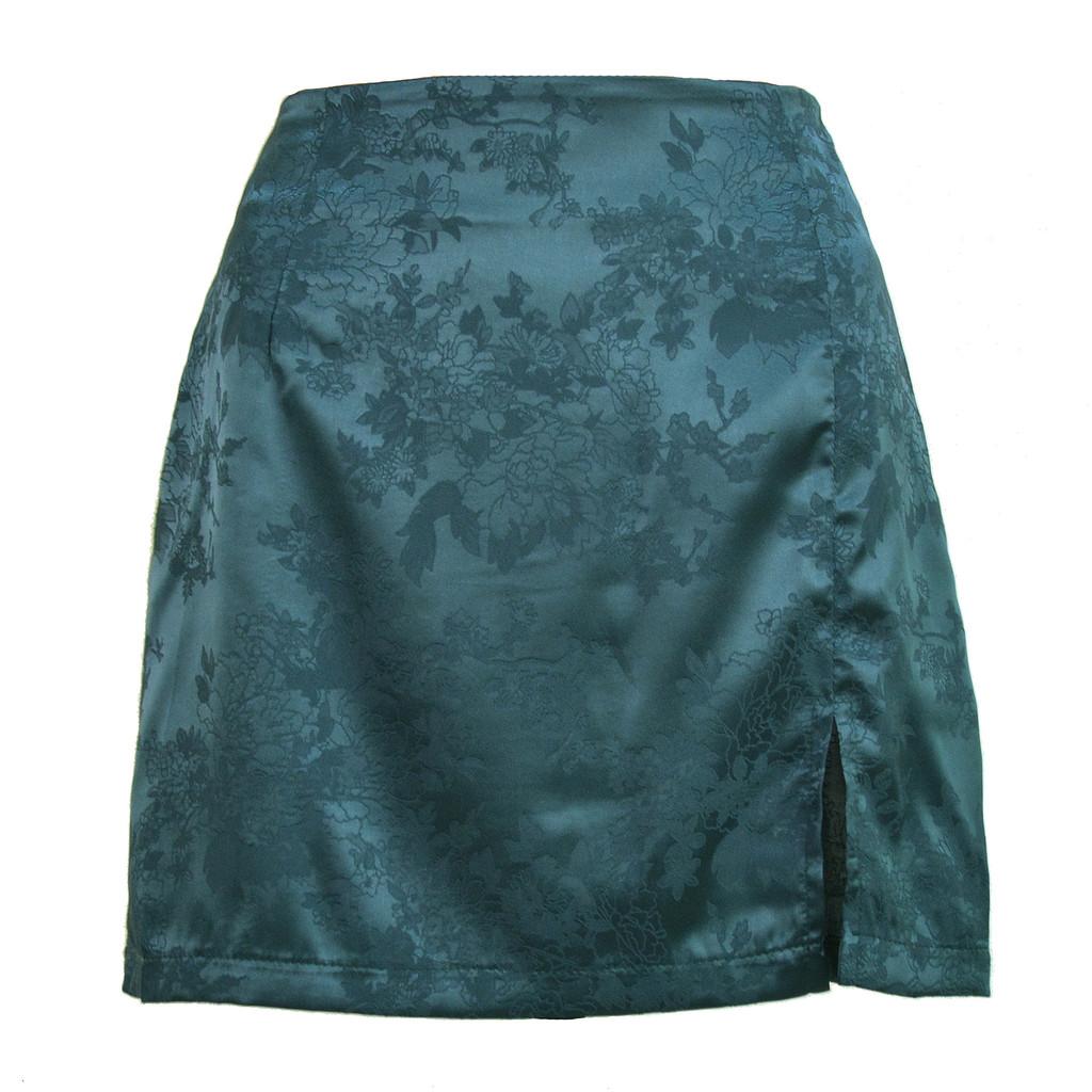 Elegant Floral Pattern Satin A Line Short Skirt With Zipper For Summer Women