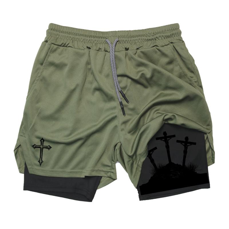 MDHAO xin nan zhuang  3D txu Kruisprint 2-in-1 Trainings- en Hardloopshorts voor Mannen Christelijk Atletisch Ademende Prestatieshorts met Telefoonvakje Handdoeklus XXXL