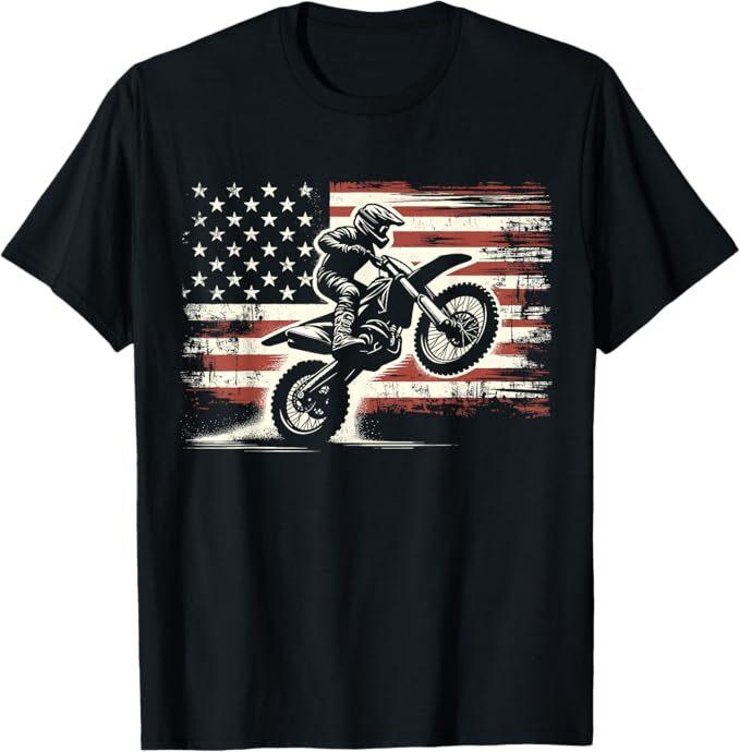 

Dirt Bike American Flag Motocross Biker Vintage USA T-Shirt, Small, Black 3XL