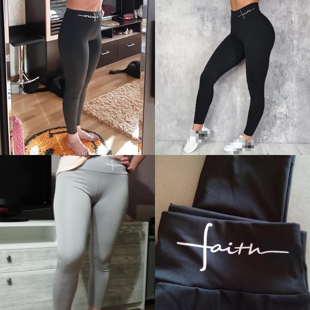Bequeme Leggings mit hohem Bund und Glaubensaufdruck für Damen mit Bauchkontrolle