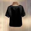 Camicetta da Donna in Raso con Perle, Collo Rotondo Setoso, Maniche Corte, Vestibilità Ampia, Camicia Casual Formale.