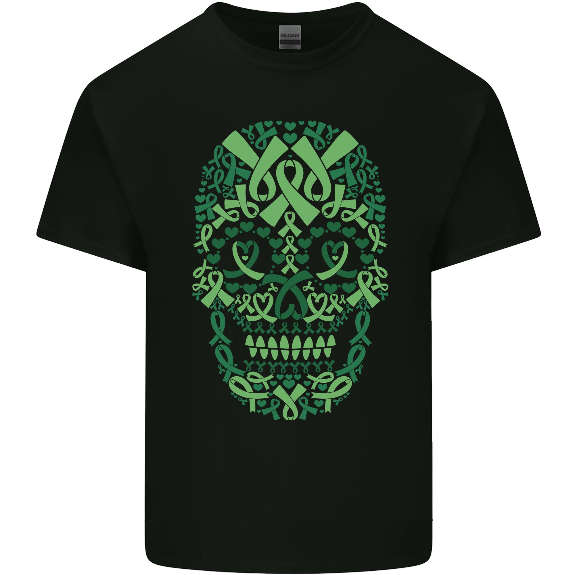 Unisextal Health Awareness Skull Green Ribbon Unisexs Light Cotton TShirt S