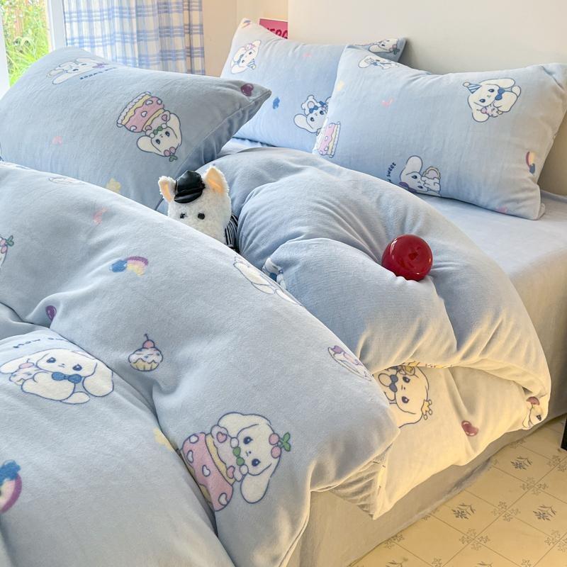 Thickened Milk Fleece Bed Four-Piece Set, Double-Sided Fleece Coral Fleece Quilt Cover, Bed Sheet Three-Piece Set