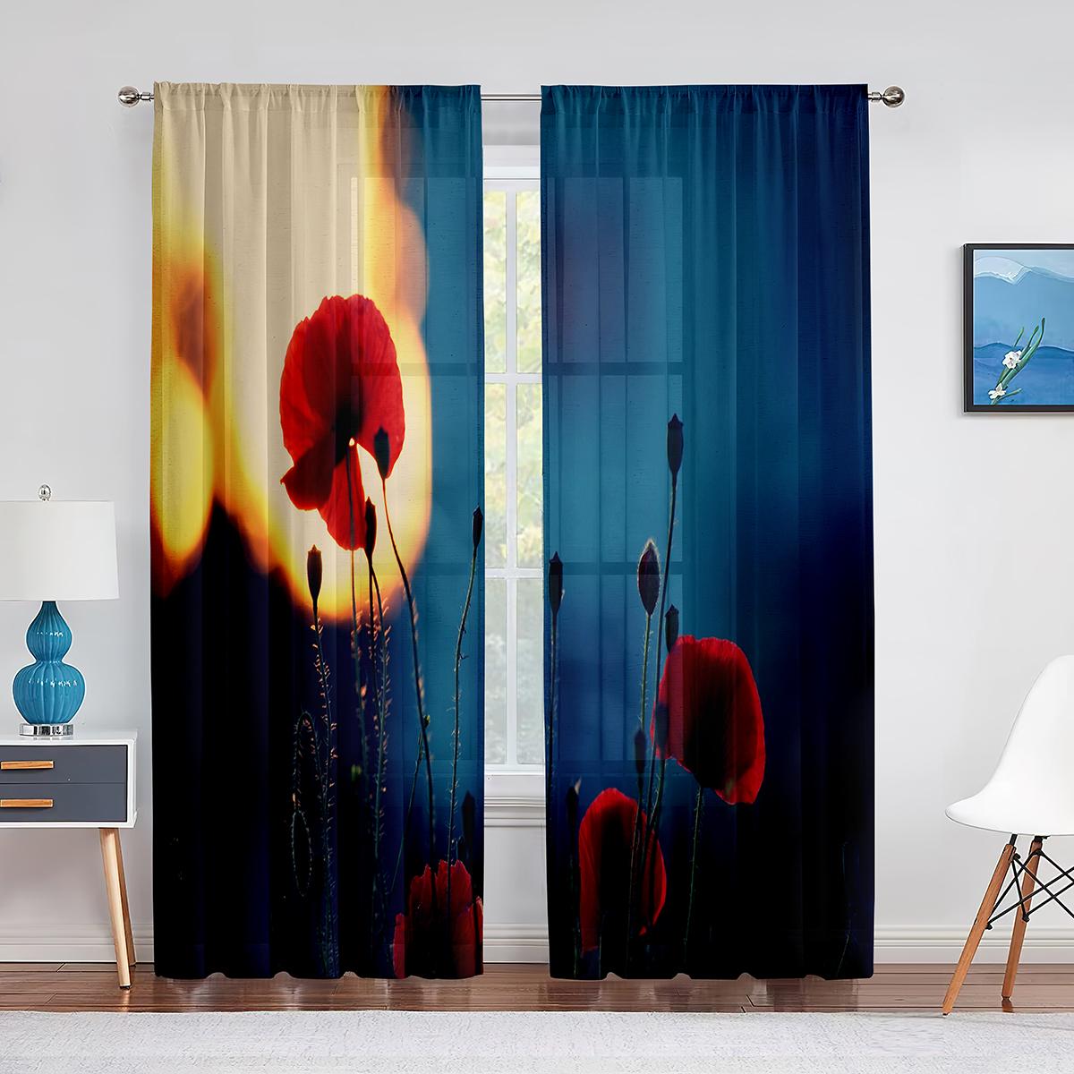 Красно-оранжевая прозрачная вуаль с цветочным рисунком — фото 12