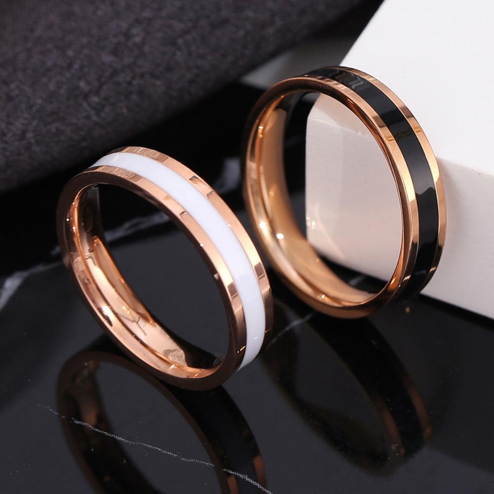 Bagues de Couple en Acier Titane pour Femmes Résine Coulée Acier Inoxydable Bague de Doigt Tendance Bijoux Assortis Cadeau