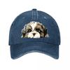 Shih Tzu Dog Pattern for Pet Lovers  Adjustable Snapback Sun Hat Outdoor Camping Travel Accessory Washed Baseball Cap
