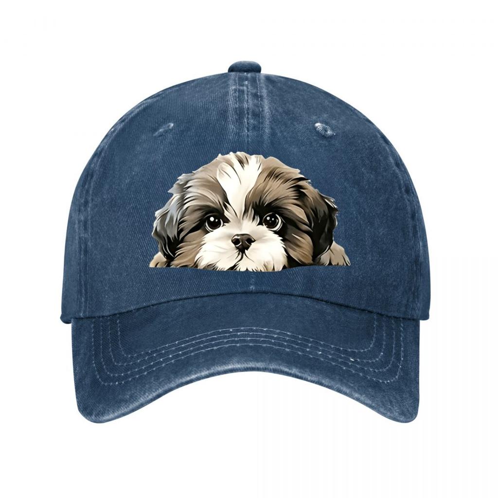 Shih Tzu Dog Pattern for Pet Lovers  Adjustable Snapback Sun Hat Outdoor Camping Travel Accessory Washed Baseball Cap