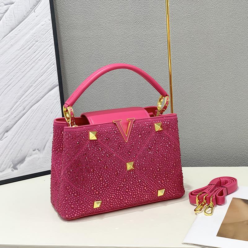 Bright Diamond Handbag New Style Women's Bag Rivets and Iron Diamond Chain Bag One Shoulder Crossbody Bright Color Versatile
