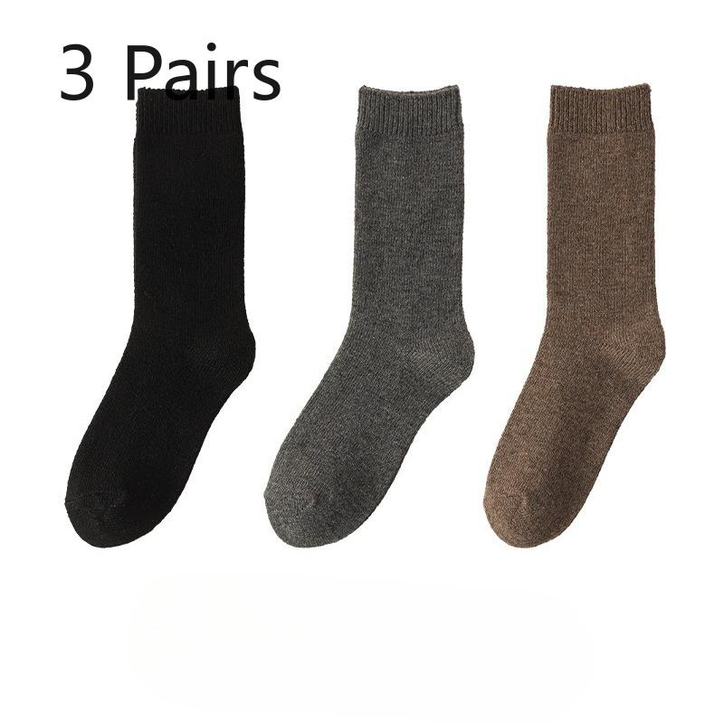 

3 пары шерстяных носков для мужчин и женщин, чтобы согреться осенью и зимой. Мужские гольфы до середины икры с флисом и утолщенные кашемировые длинные носки women
