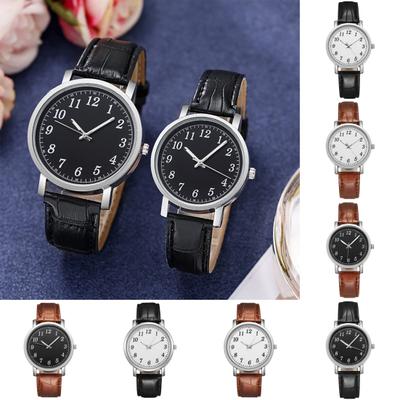 Pár hodinek Kulaté řemínek z umělé kůže na baterie Elegantní dárek k narozeninám na 3 ručičky Nastavitelný Muži Ženy Náramkové hodinky Quartz Módní šperky