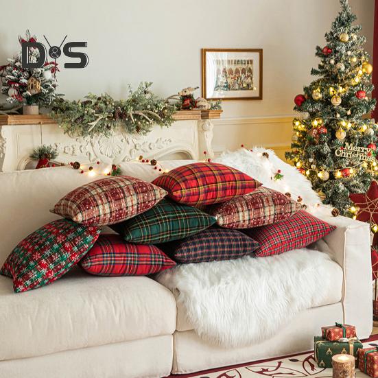 Christmas Pillowcase Plaid Print Single Side Print Colorfast Hidden Zipper Two Sizes Available Couch Decoration Throw Pillow Cover Pillow Sham