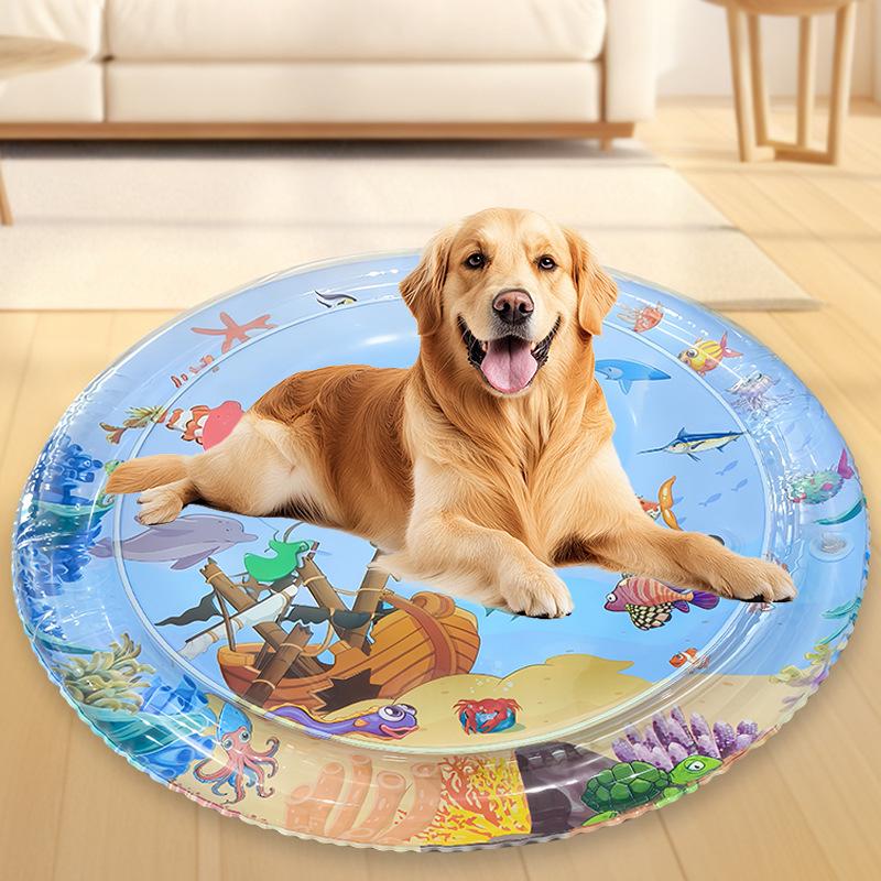 Cartoon Round Inflatable PVC Ice Pad for Cats & Dogs - Scratch-Resistant, Water-Injectable & Thickened