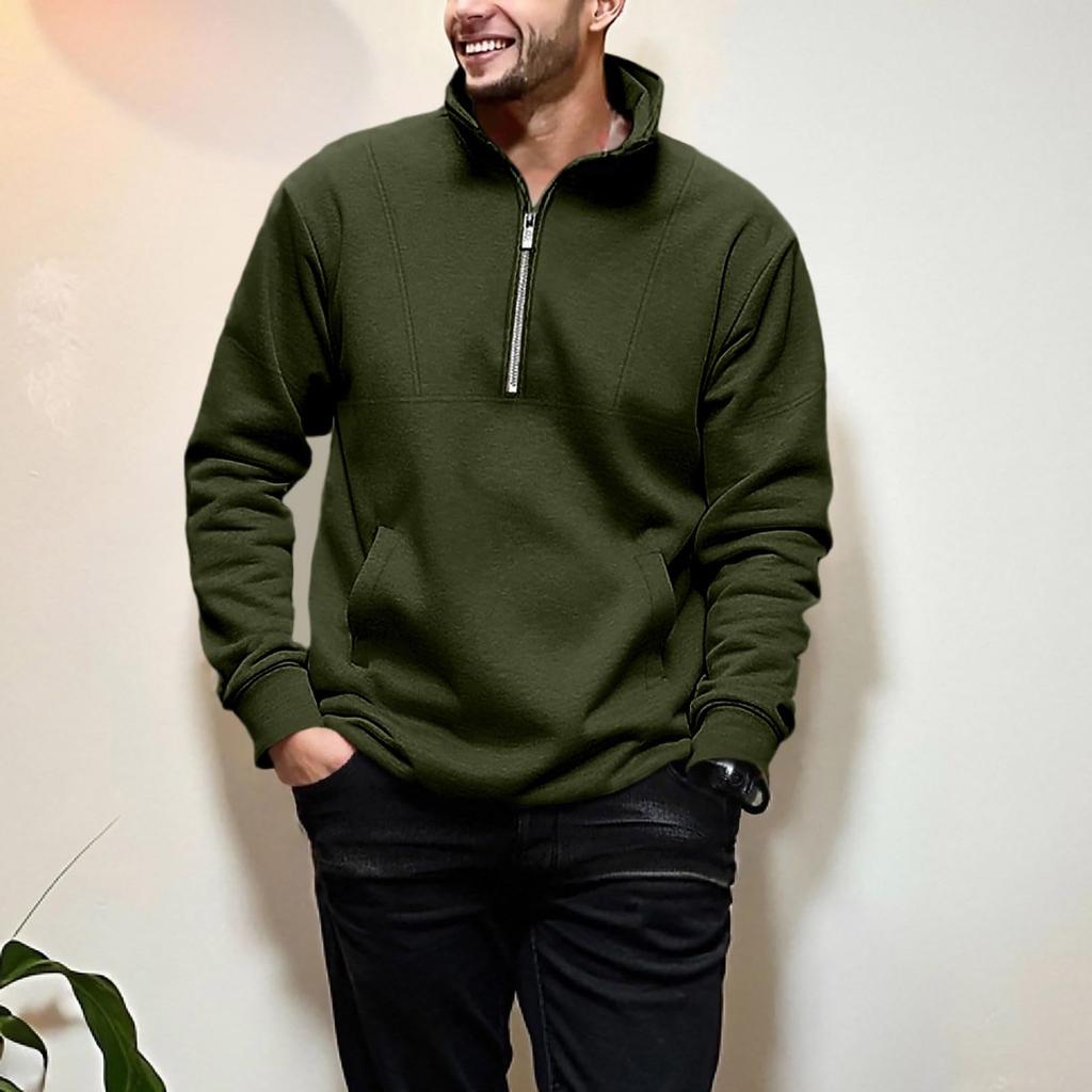 Mens Fleece Lined  Pullover Sweatshirts Fall Winter Warm Long Sleeve Mock Neck Sweatshirt Tops With Pocket