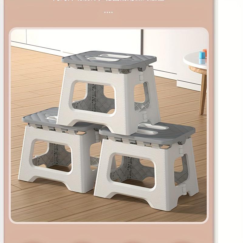 1PC Portable Grey Plastic Folding Stool - Compact, Versatile for Camping, Fishing, Home & Car Storage.