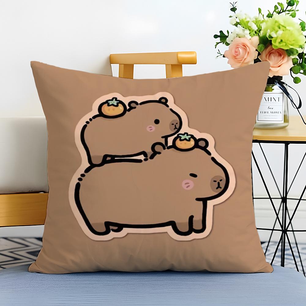 Capybara Cartoon Cute Cushion Cover Washable Linen comfort Soft for Sofa Bed Cozy Home Room Decor