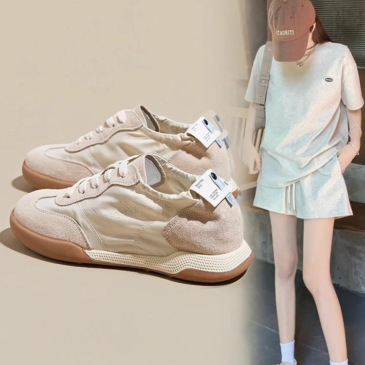 Dexun Shoes Women's Ballet Spring and Summer 2025 Thin Breathable Student White Shoes Sports and Leisure Inner Height-increasing Board Shoes