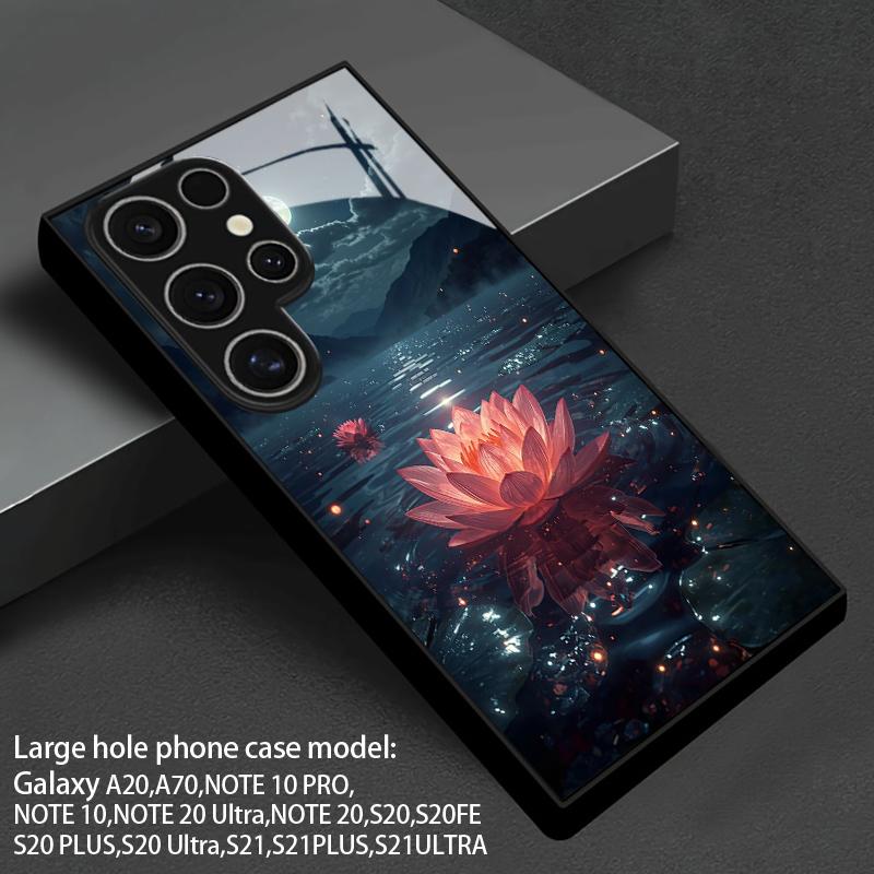 Lake Mountain Lotus Reflection Pattern 2D Phone Case for Samsung S26 S25 S24 S23 S22 S21 S20 Tempered Glass Protective Cover