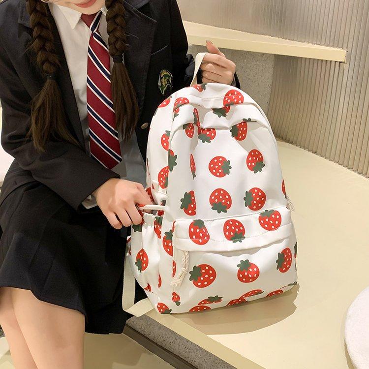 Schoolbag Cute Strawberry Autumn and Winter Corduroy Backpack Versatile Middle School College Style School Bag Trend Large Space Backpack
