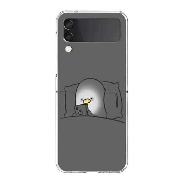 Cute Cartoon Duck Phone Case For Samsung Galaxy Z Flip 6 5 4 3 For Samsung Flip6 Flip5 Hard Folding Animal Back Cover Fundas