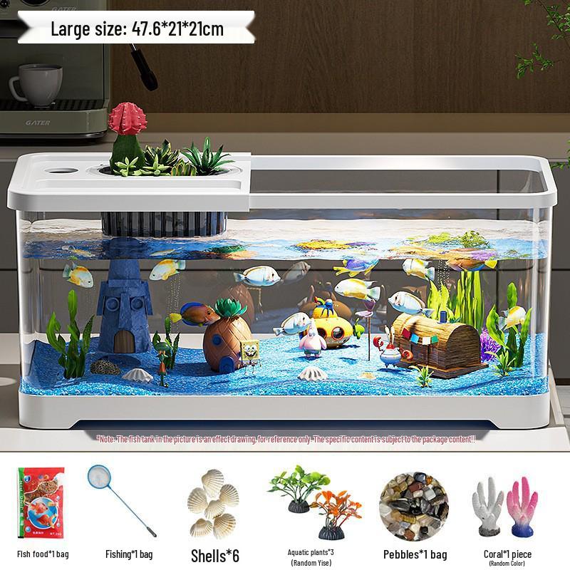 Premium Desktop Aquarium with Ecological Filtration and Oxygenation - High Transparency Fish and Turtle Tank for Home or Office