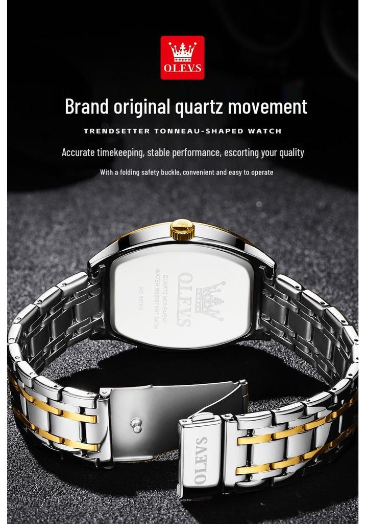 OLEVS Men's Quartz Watch, Barrel Shape, Double Calendar, Large Dial