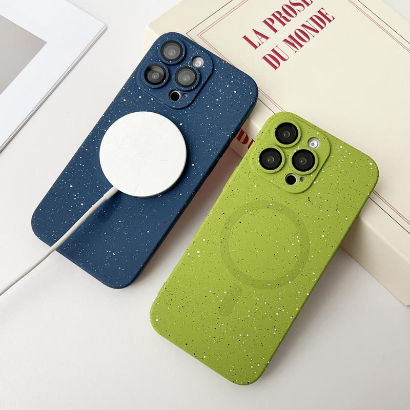 Dot Print Slim Magnetic Phone Case For iPhone 16 Pro Max 15 Plus 14 Pro 13 12 11 for Magsafe Matte Shockproof Lens Film Protection Soft TPU Back Cover