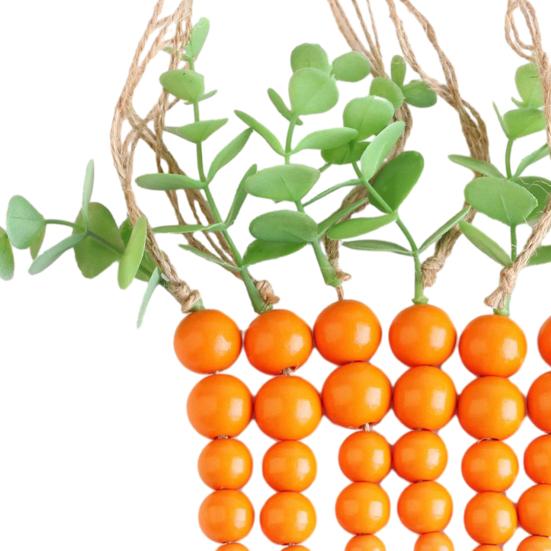 Easter Wooden Bead Carrot Hanging Ornaments Beaded Carrot Pendant with String for Spring Tiered Tray Tree Decor Farmhouse Home Party Crafts