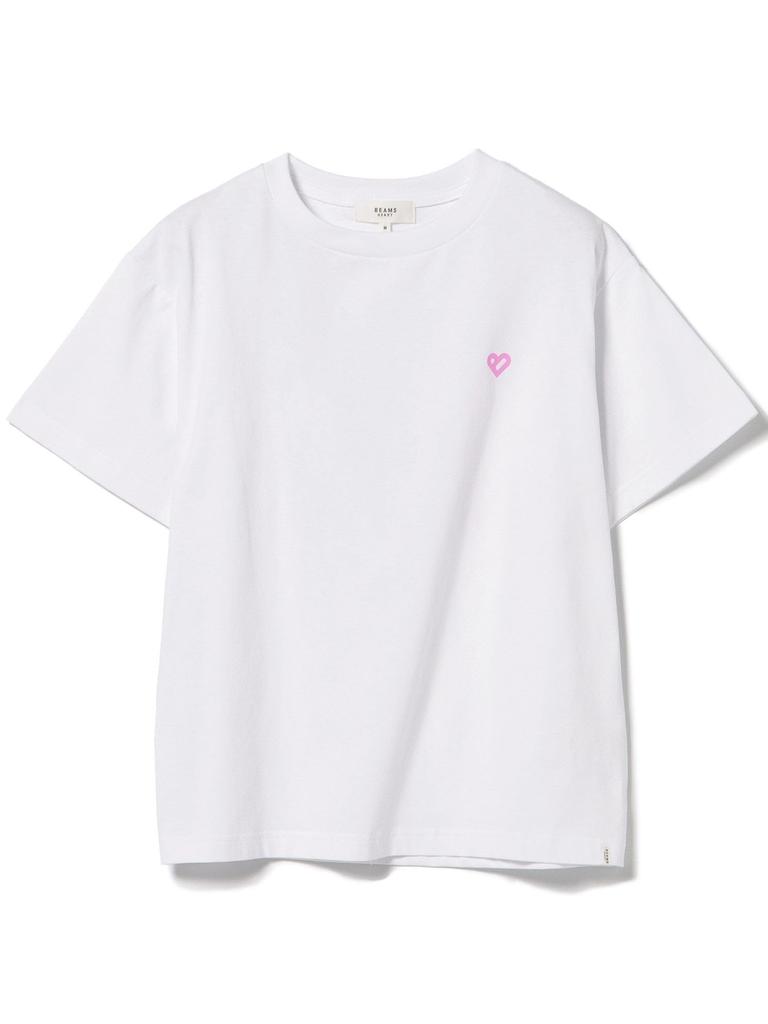 BEAMS HEART Printed with Logo Back Print x Size M T-Shirt B-HEART (S-L), Women's, Off-White Pink, (43080050213)