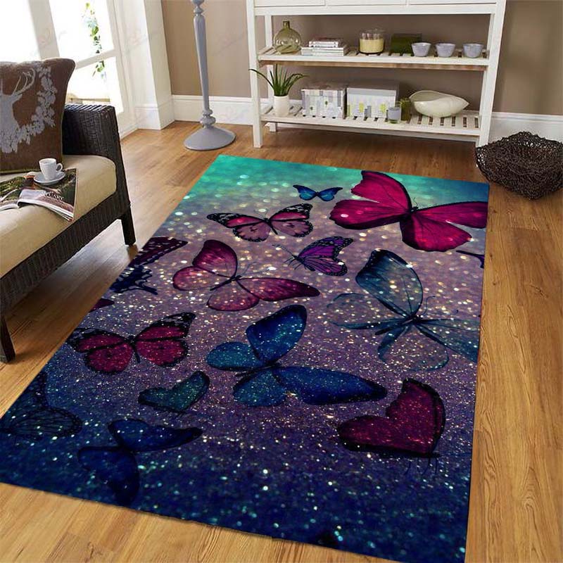 Dreamy Purple Butterfly Pattern Rugs for Living Room Bedroom Area Rugs Child Room Play Rug Cartoon 3D Printing Kids Game Mats001