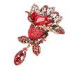 Flower Brooch Pin Women Retro Elegant Exquisite Alloy Red Rhinestone Brooch for Wedding Banquet Party