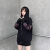 Retro Black Printed Zipper Hoodie: Women's Korean, European, & American Style Sweatshirt