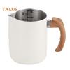 Brocca per schiuma di latte da 600/1000 ml con scala precisa Manico in legno Beccuccio antigoccia Tazza da caffè in acciaio inossidabile Caffè al latte Caffè espresso Cappuccino