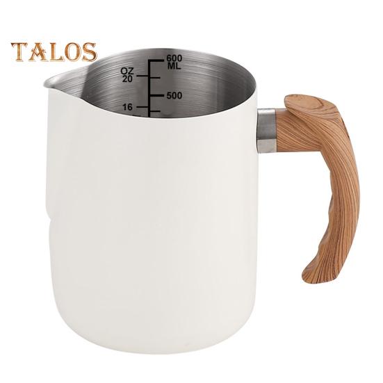Brocca per schiuma di latte da 600/1000 ml con scala precisa Manico in legno Beccuccio antigoccia Tazza da caffè in acciaio inossidabile Caffè al latte Caffè espresso Cappuccino