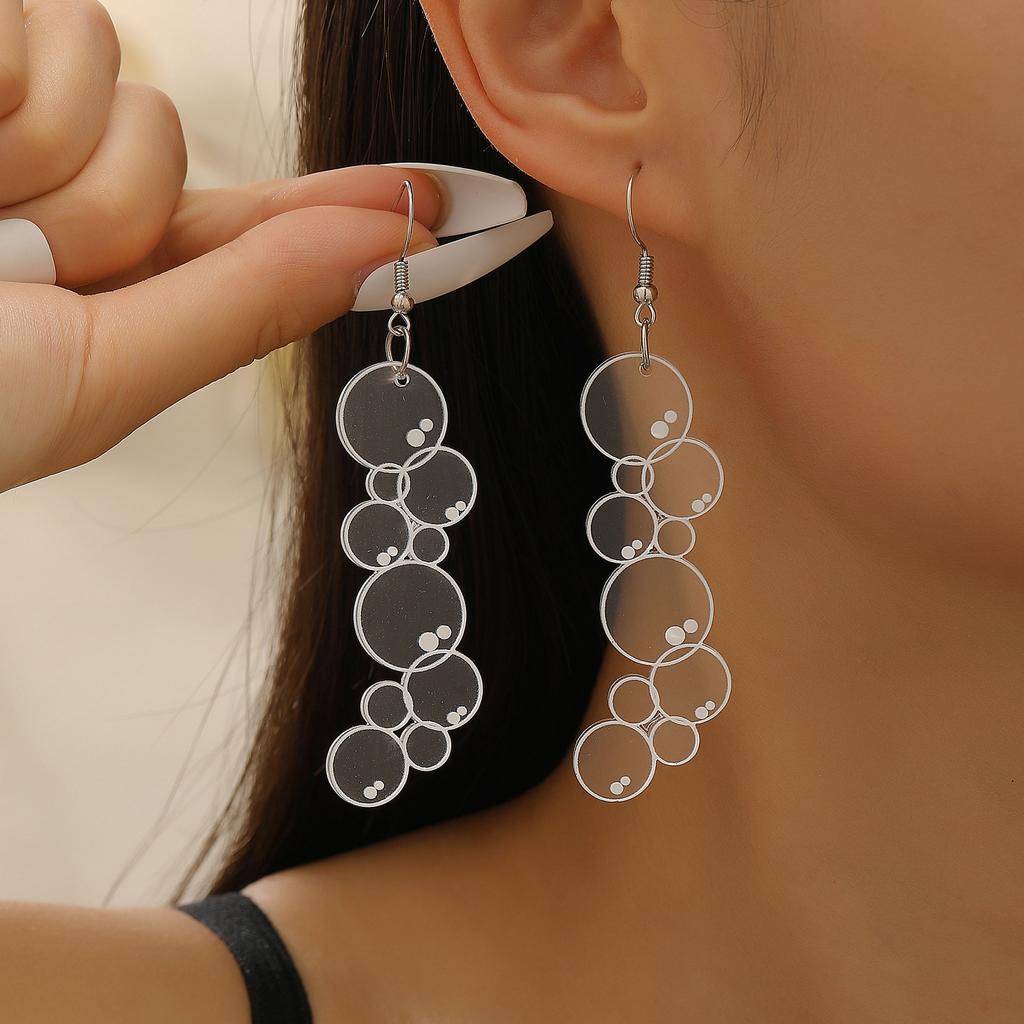 1 Pair of Fun and Creative Cartoon Transparent Bubble Long Earrings, Acrylic Whimsical Assorted-sized Round Disc Eye Bubble Earrings
