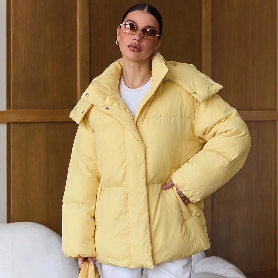 Women's Winter Warm Jacket With Hood Windproof Hooded Jacket With Pockets Full Zip Padded Coat Casual Warm Quilted Thick Coat Outwear for Women