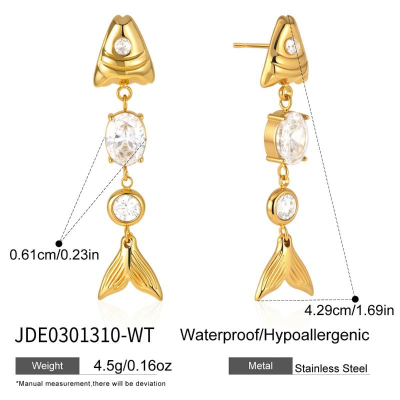 Elegant Gold Plated Zircon Fish Earrings Minimalist Drop Design For Women Stylish Accessory