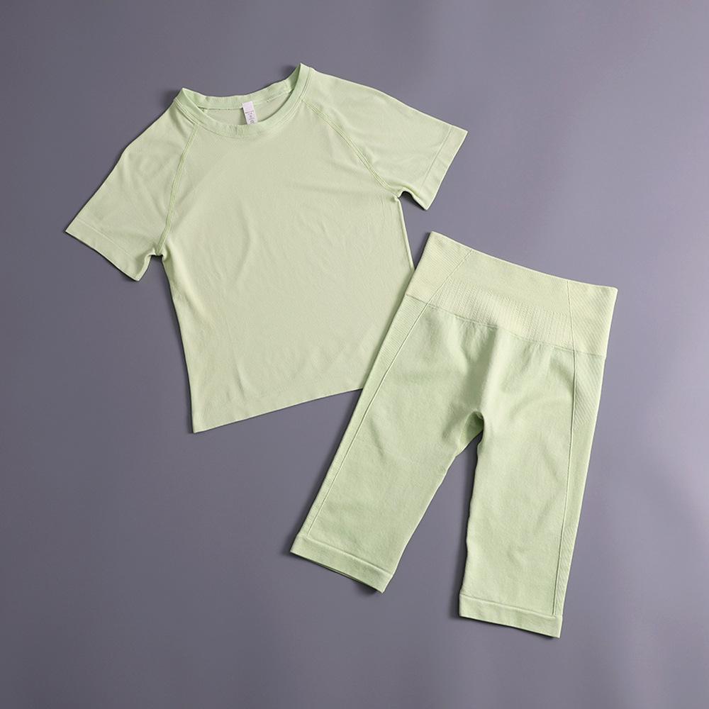 Women's Two-Piece Yoga Set: Summer Style, Slim-Fit Short-Sleeve Top & Fashionable Sports Pants for Running & Cycling.