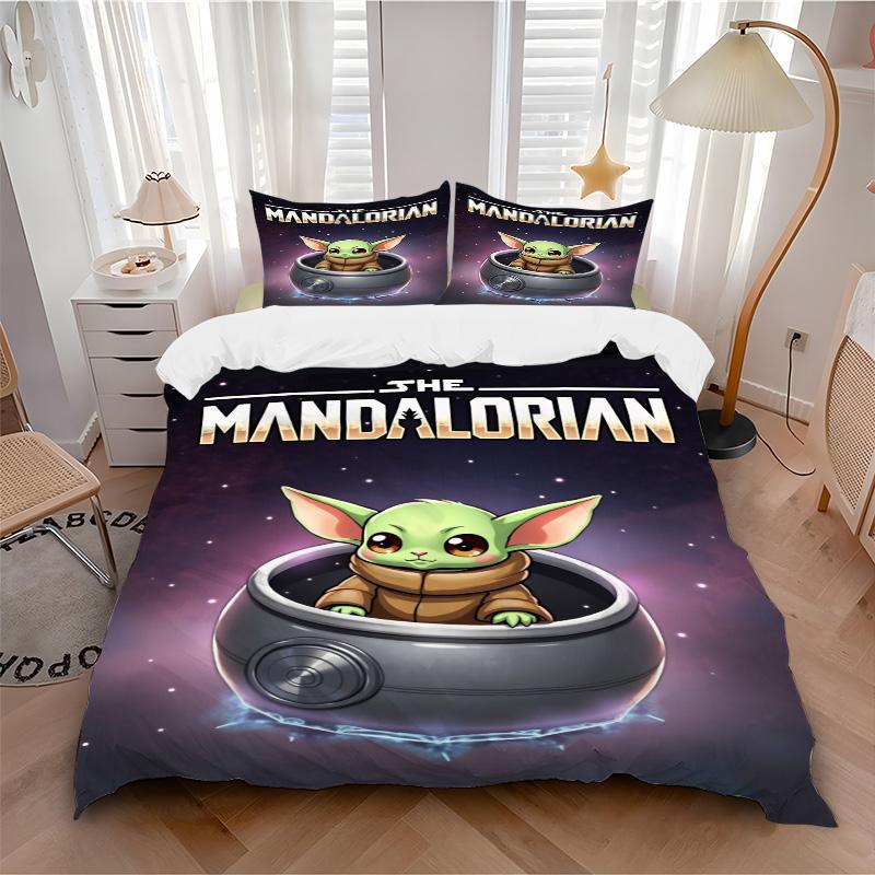 Baby Yoda Abenteuer Druck 3-teiliges Bettwäsche-Set Bettbezug mit 2 Kissenbezügen Zuhause Geburtstagsgeschenk