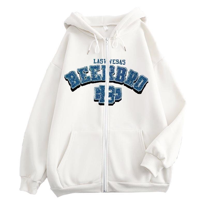 Zip-Up Hoodie Teens Unisex Oversized Cotton Blend Long Sleeve Streetwear Hooded Sweatshirt With Letter Print