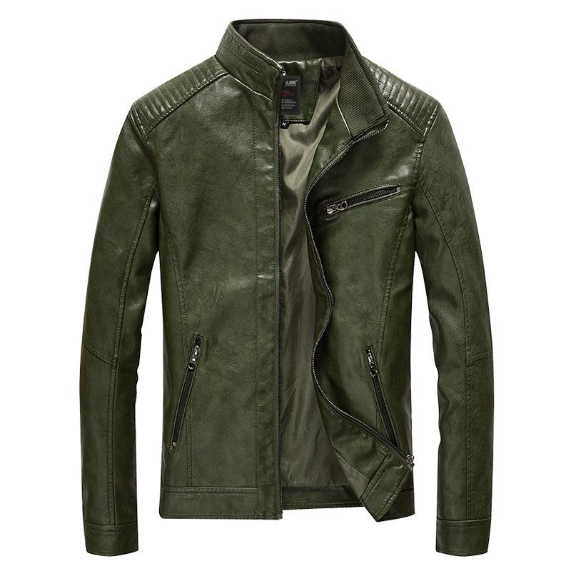 Spring and Autumn Casual Men's Leather Jacket, Splicing Locomotive Retro Fashion Leather Jacket Men's Jacket