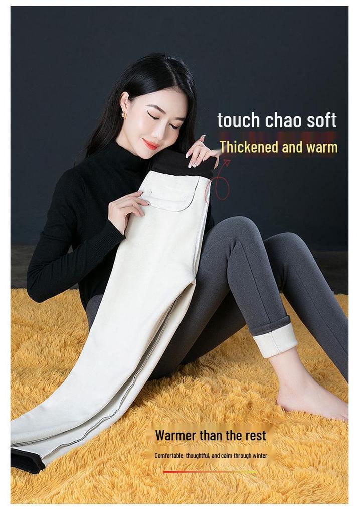 2025 Stylish Plus Size High Waist Elastic Velvet Cropped Skinny Pants - Autumn/Winter Collection