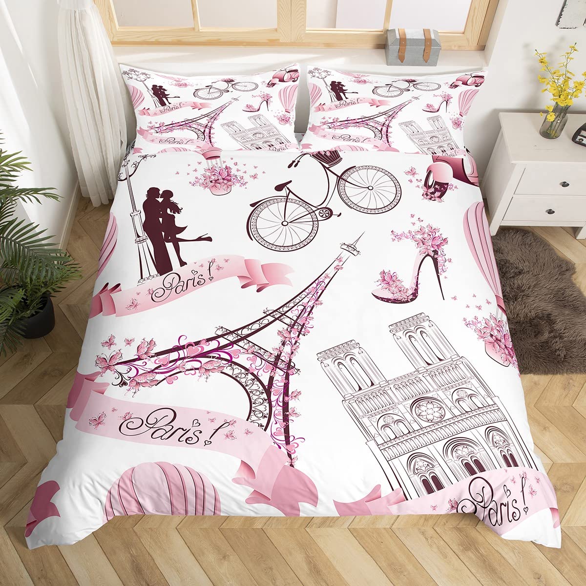 Комплект постельного белья с изображением Эйфелевой башни в романтическом стиле — фото 4