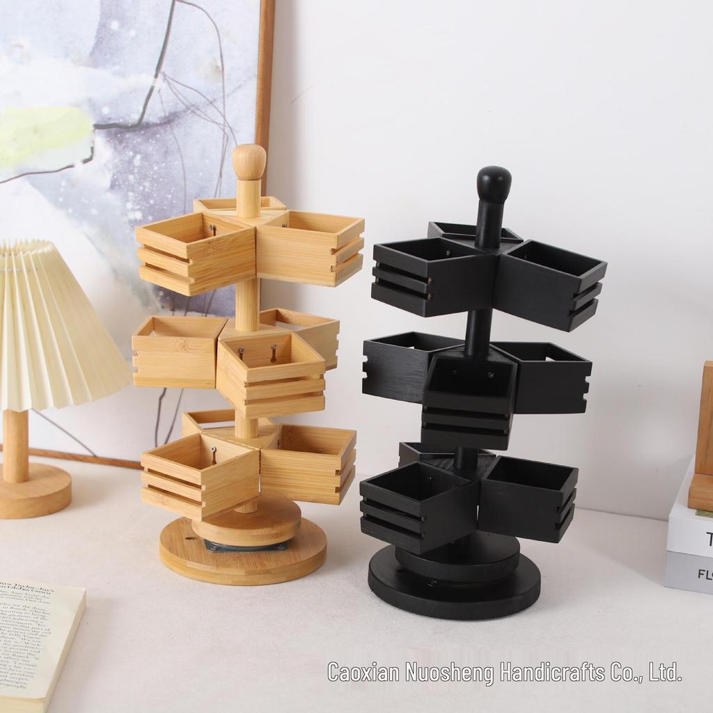 In Stock Rotatable Wooden Tea and Coffee Storage Rack Organizer.