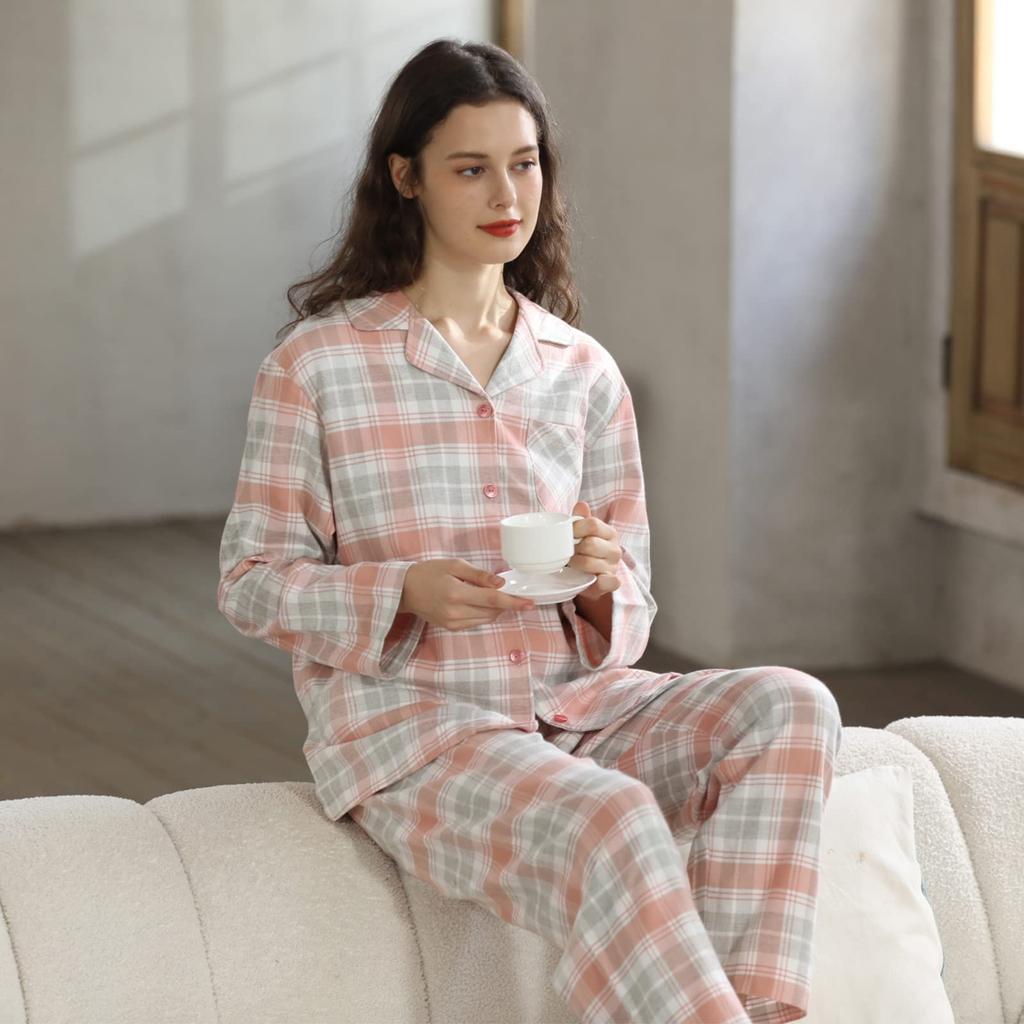 HACAI Cotton Short Summer and Gentle on the Skin Women's 100% Pajamas, Loungewear, Sleeves, Set, Moisture-Wicking, Quick-Drying,