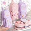 Cute Cartoon Pen Box Large Capacity Organizer Storage Bag 3 Layers Pencil Case  Girls