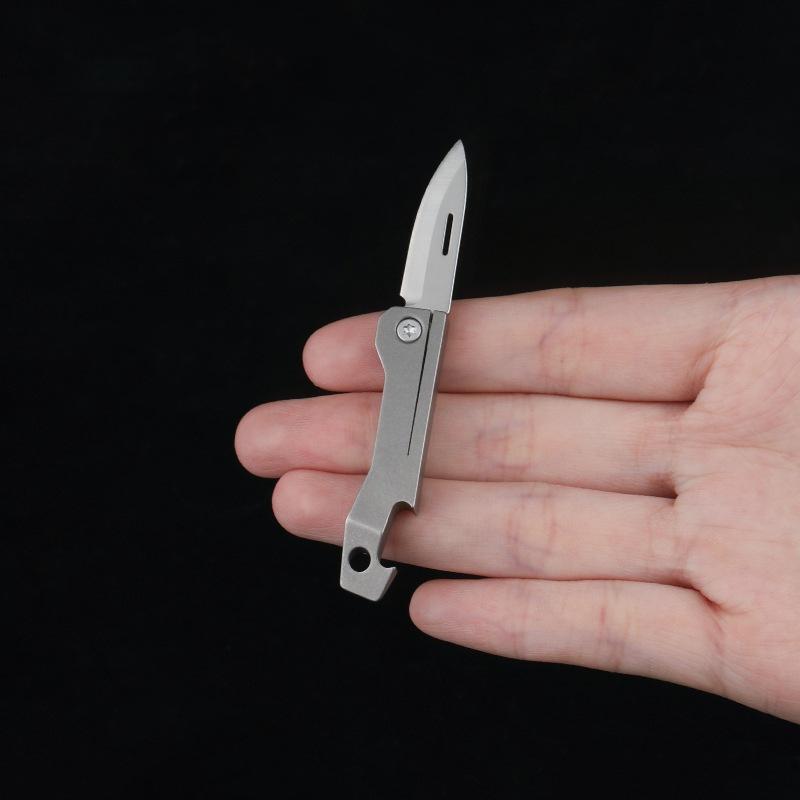 Titanium Alloy Handle Folding Knife Portable Keychain Small Pocket Knife Multifunctional Bottle Opener Outdoor Survival EDC Tool