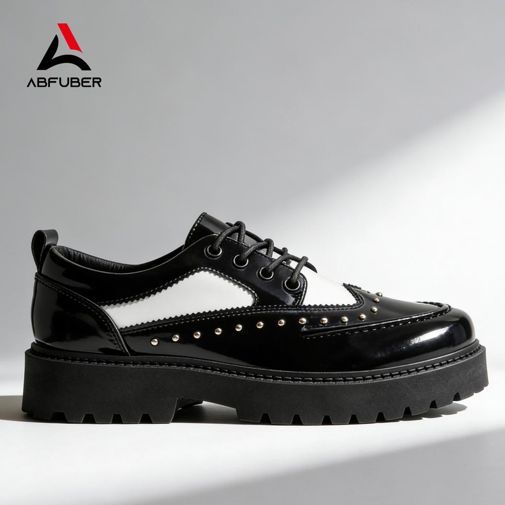 Fashion Rivet Casual Leather Men Shoes Comfortable Wallking Sneakers Lace Up Non Slip Wear Daily Business Preppy Platform Shoes