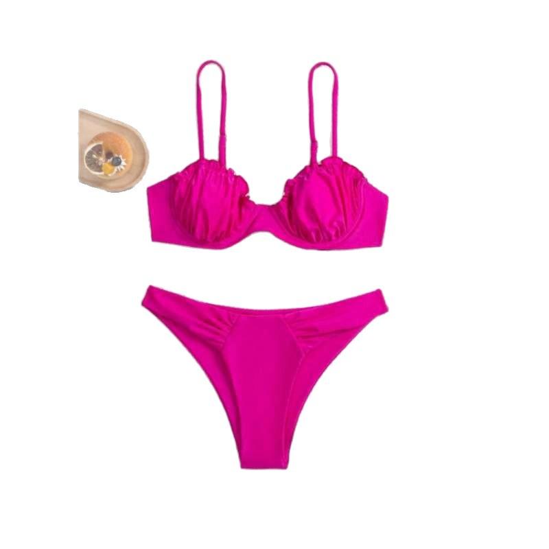 European and American new bikini swimsuit women's sexy solid color suspender tight women's swimsuit