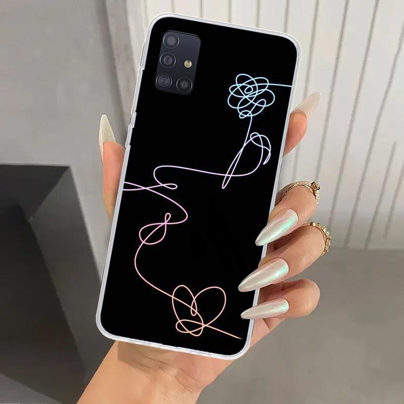 Love Yourself Flower Heart Line Kpop Phone Case for Samsung Galaxy A52 A32 A22 A12 A02S A50S A30S A10S Note 20 Ultra 10 Plus S10