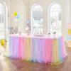 9FT Rainbow Tulle Table Skirts,2-Layer Unicorn Ruffle Tulle Table Skirt For Wedding Baby Shower Girl Boy Gender Reveal Party